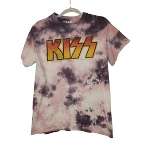 KISS Pink/Purple Tie Dye Band Tee Size S 100% Cotton From 2020 Short Sleeve